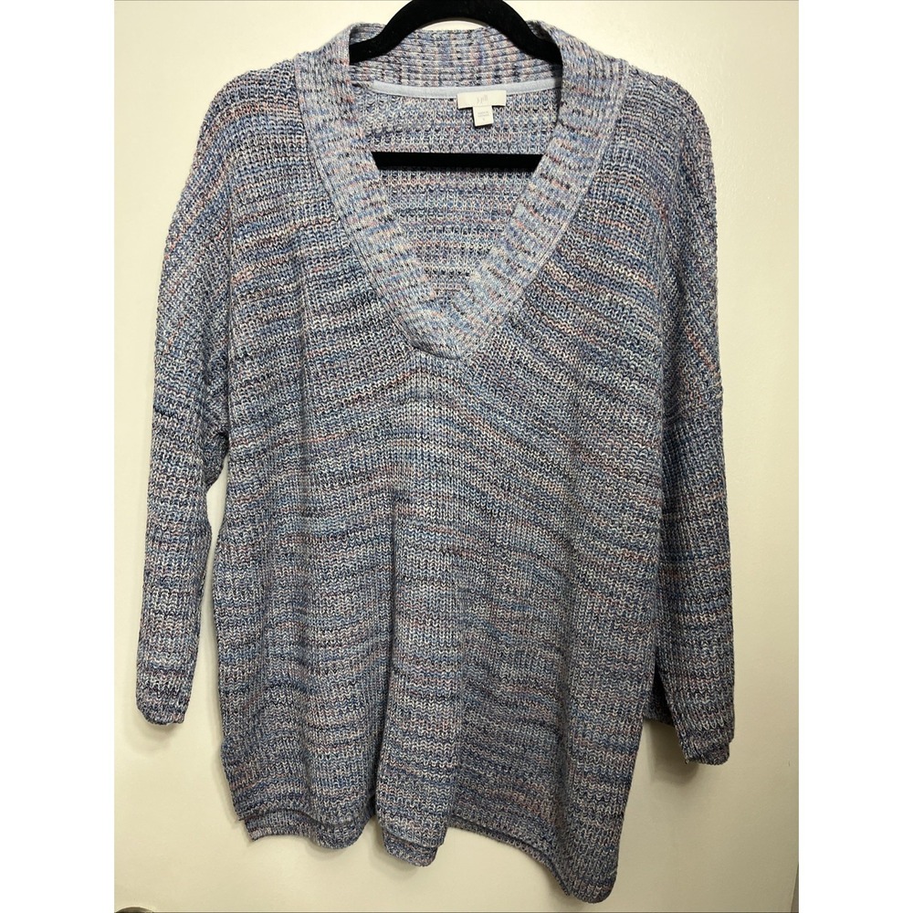 J Jill V Neck Knit Sweater Multi Color Women's Size Large